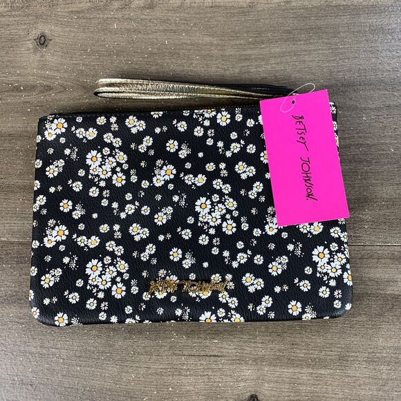 Betsey Johnson Be a Nice Human Floral Print Wristlet Pouch, Black Multi, - Picture 7 of 10